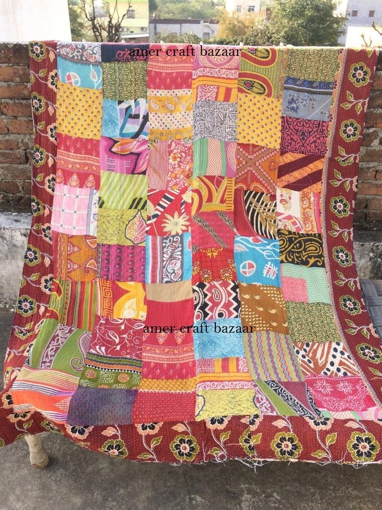 Kantha Quilt Indian Vintage Reversible Throw Handmade Blanket Wholesale