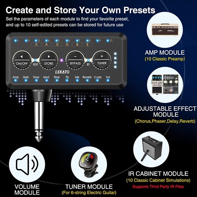 Lekato Gitarre Kopfhörer IR lauter Verstärker Bluetooth 10 Amp Modelle Tuner