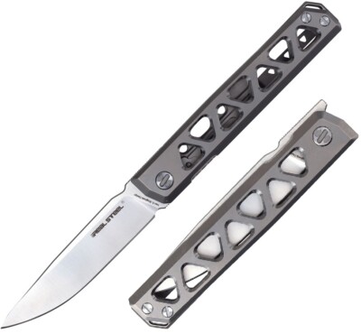 Real Steel Burns Folding Knife 3.54'' VG-10 Steel Blade Blasted Titanium Handle