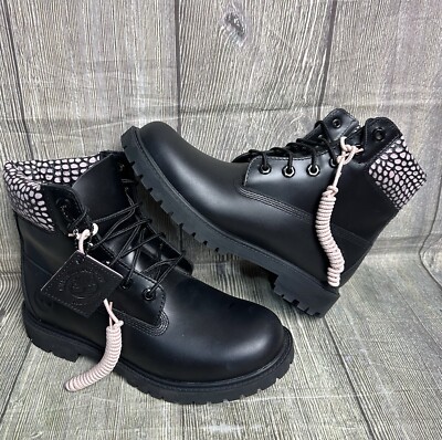 Timberland Heritage 6 Inch Waterproof Boots Damen UK 6 Schwarz Pink Leder Neu