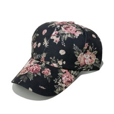 Casquette De Baseball Femme Ajustable Motif Floral Noir Blanc Polyester