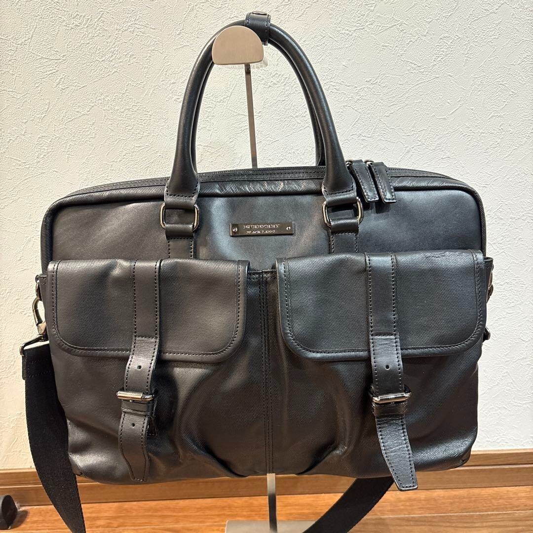 Burberry★ビジネスバッグ 2way ロゴプレート 内側総柄 ナイロン Burberry Black Label Business Bag 2Way Black Nylon Leather