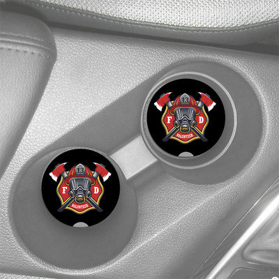 VOLUNTEER FIRE DEPT AXE DESIGN BLACK SANDSTONE COASTER COASTER 2pc SET ABSORBS