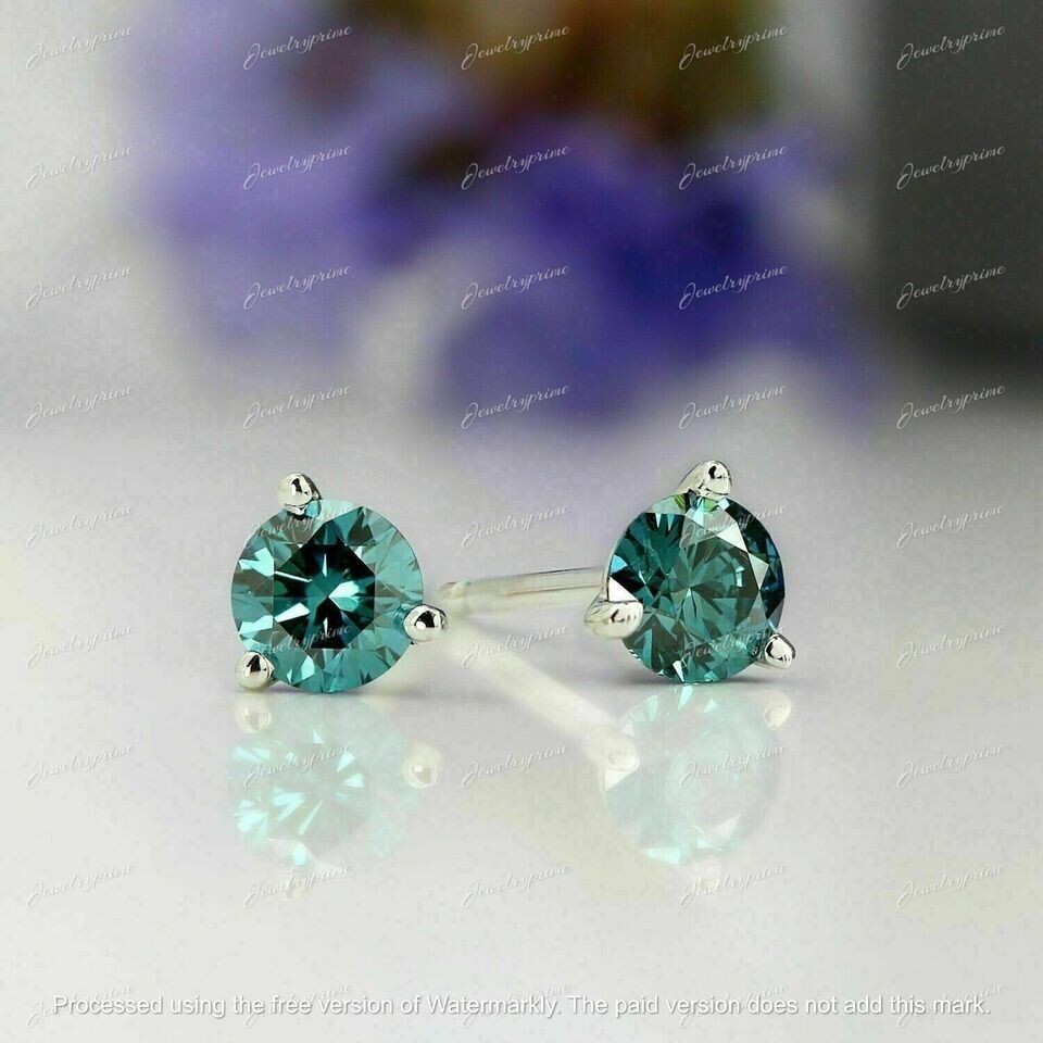 1CT Round Lab Created Blue Diamond Martini Stud Earrings 14K White Gold Finish
