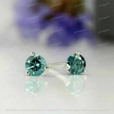 1CT Round Lab Created Blue Diamond Martini Stud Earrings 14K White Gold Finish