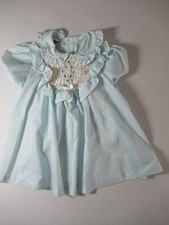 Vintage Polly Flinders Smocked Baby Dress Size 2T Blue Short Sleeve