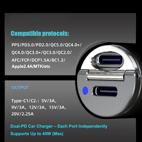 Mini Dual USB Type-C PD Car Phone Charger 30W/45W Fast Charge Adapter Accessorie - 第 16/16 張圖片