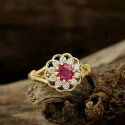 2Ct Round Lab-Created Pink Ruby Women's Wedding Ring 14K Yellow Gold Plated
