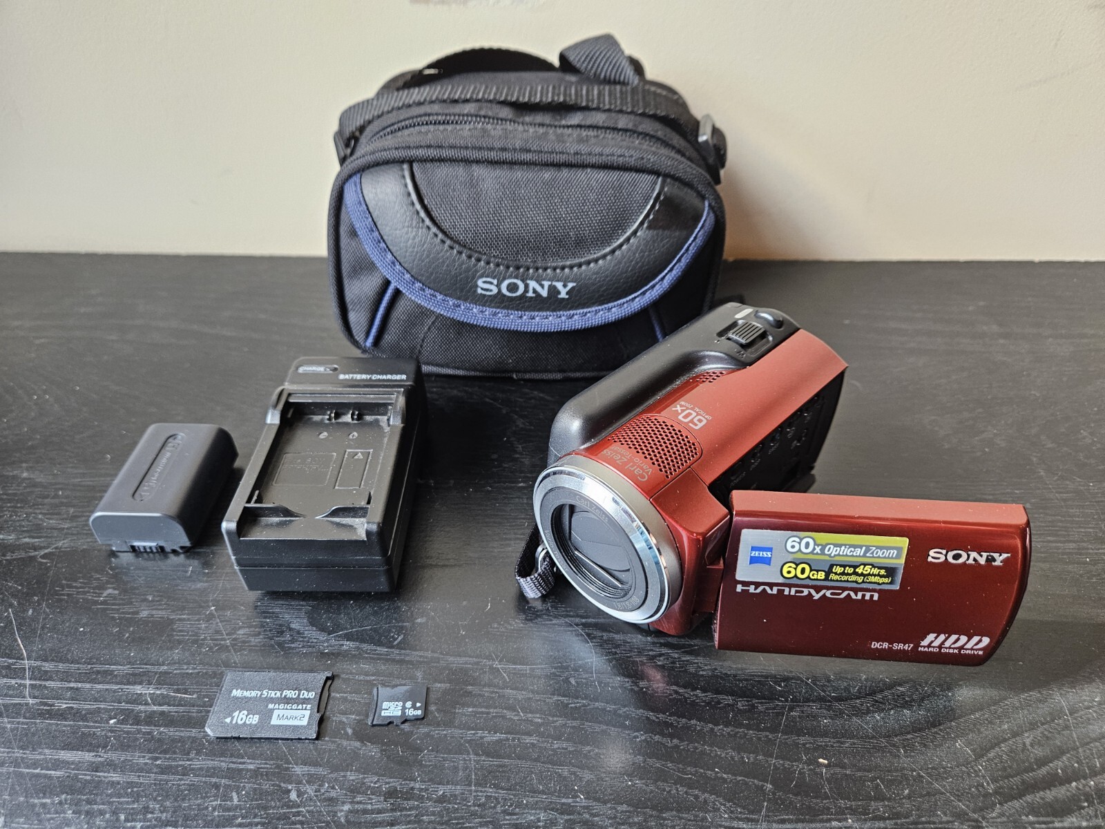Sony Handycam DCRSR47 60GB Video Digital Camcorder Red w/ Case Memory Card eBay