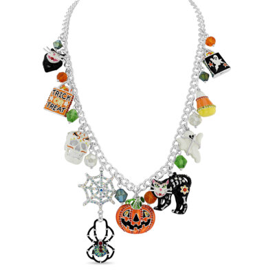 Trick or Treat Charm 18'' Necklace by Ritzy Couture Deluxe - Fine Silver Plate