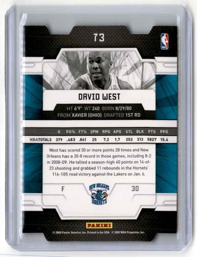2009-10 Donruss Elite Die Cut Status David West 51/70 New Orleans Hornets #73 - Picture 2 of 2