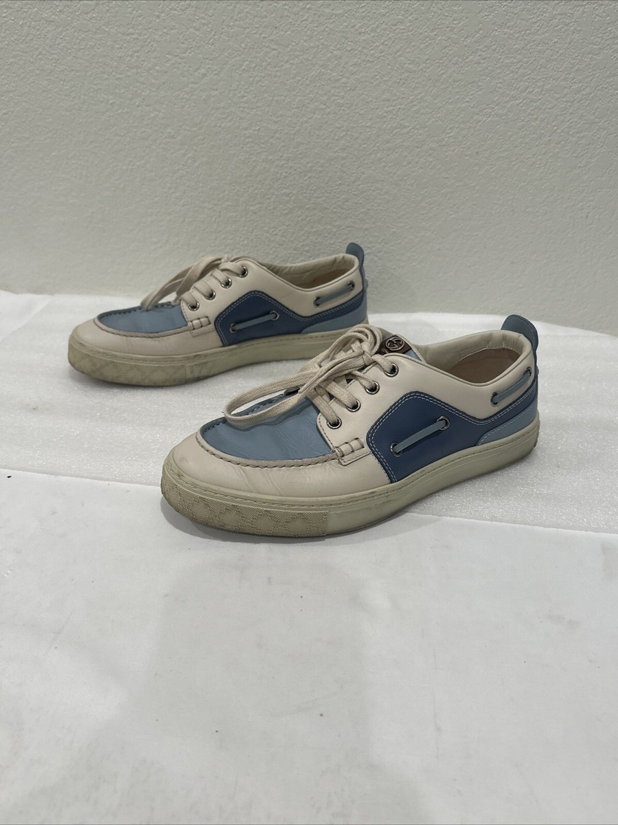 Gucci All Leather Blue/Beige Boat Shoes Size US Men’s