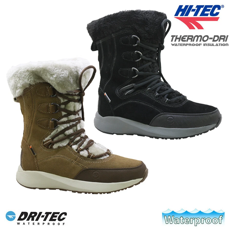 LADIES HI TEC LEATHER WATERPROOF FUR WINTER WARM WALKING HIKING BOOTS SHOES  SIZE | eBay