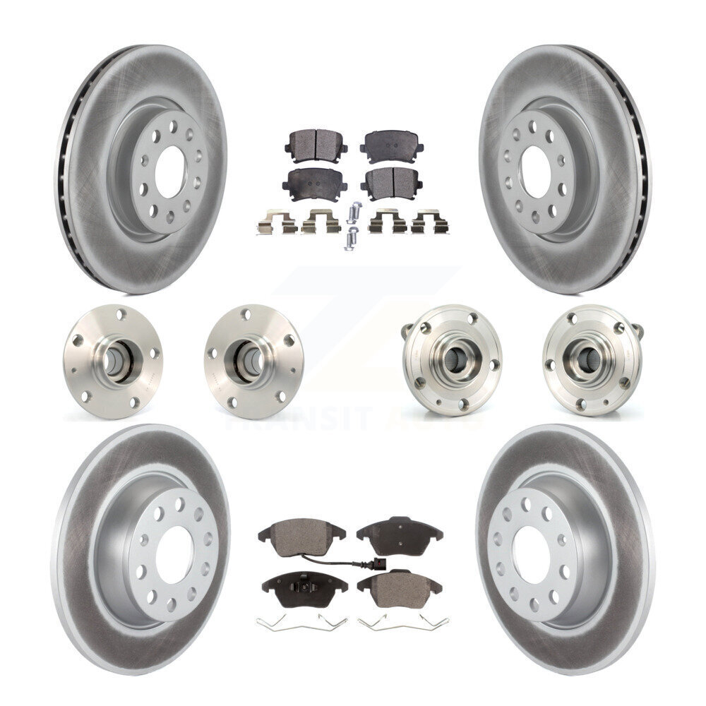 Hub Bearing Coated Brake Rotor Pad Front Rear Kit (10Pc) For Volkswagen GTI Audi