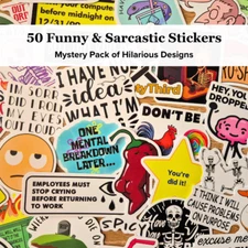 50 Funny Sarcastic Waterproof Stickers | Humorous Laptop & Kindle Stickers