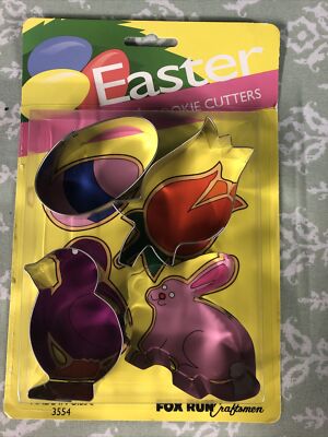 FOX RUN BRAND USA - EASTER 4 COUNT SILVER METAL COOKIE CUTTERS - NEW IN PACKAGE!