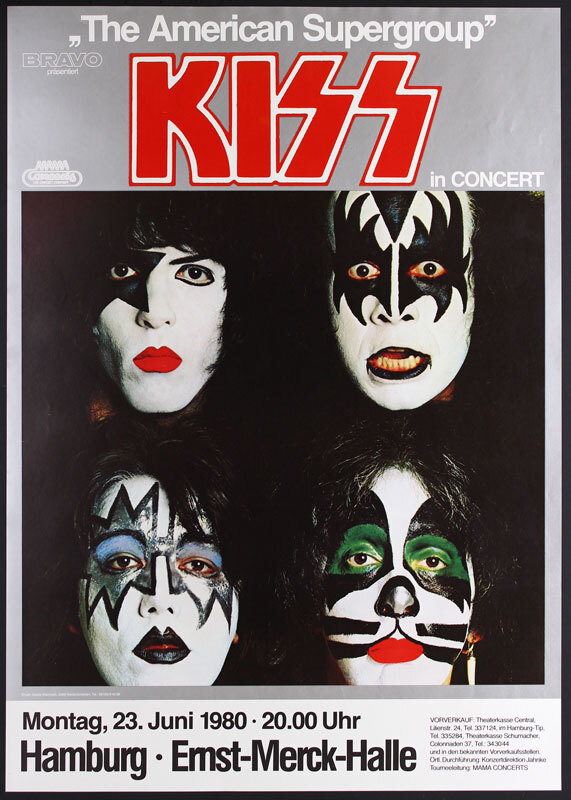 Very Rare Kiss 1980 Hamburg Germany Concert Poster - Banned SS