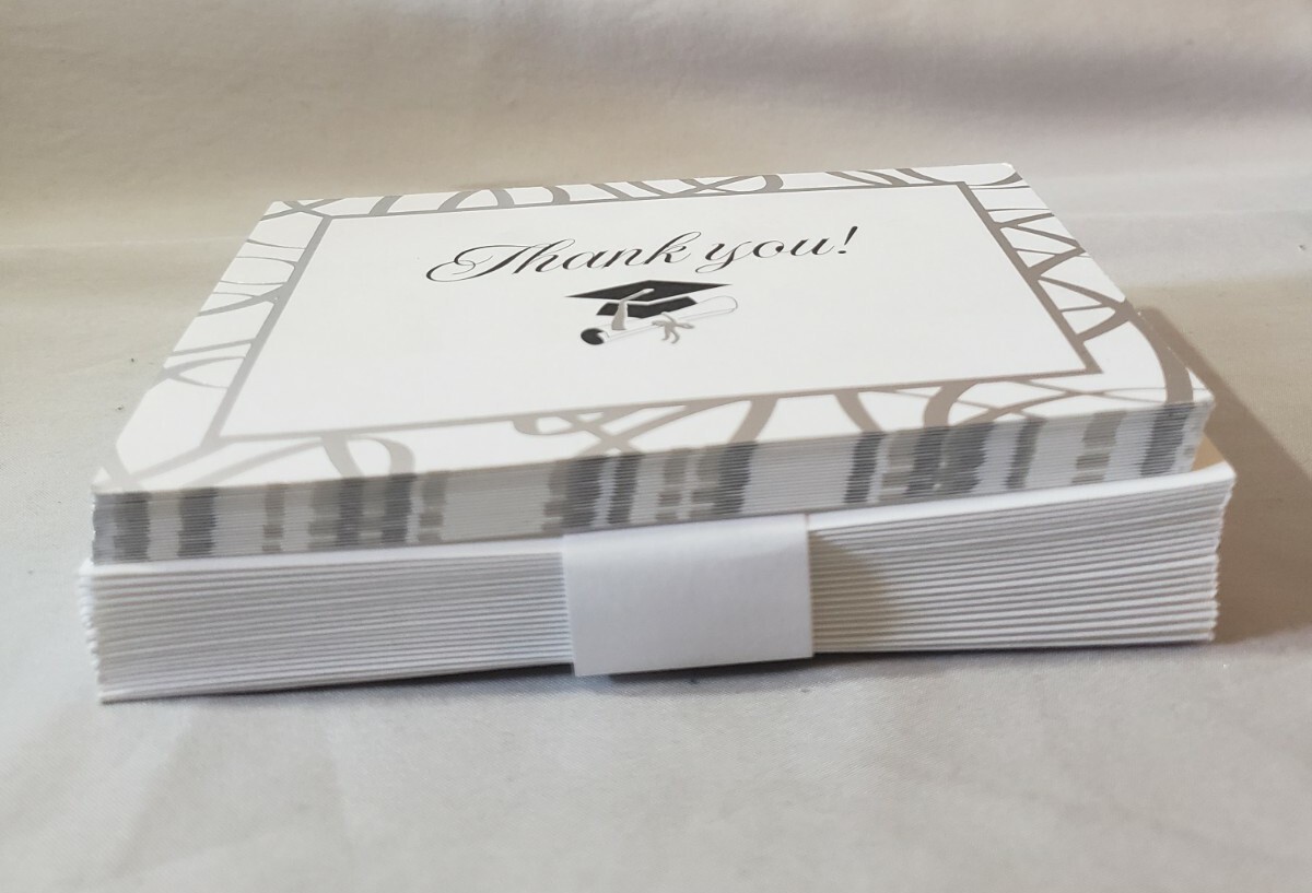 Jostens Blank White Thank You Graduation Note Cards w/Silver Tassel/Accents  21pc