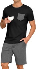 Men Summer Pajamas Set Lightweight Short Sleeve Sleepwear Loungewear with Pocket
