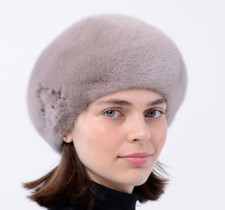 Womens Fur Beret Style Classic Winter Real Fur Mink Hat Handmade