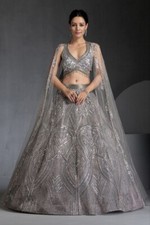 Latest Faux Georgette Lehenga Choli With Grey Dupatta For Indian Wedding