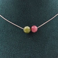Steine Und MinéRaux. Halskette 2 Perlen Turmalin Mehrfarbig 8 Mm Kette In Crea