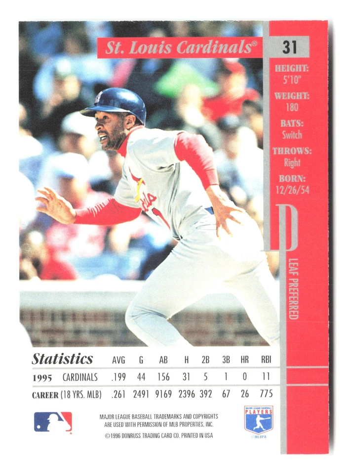 1996 Leaf Preferred #31 Ozzie Smith - Image 2 of 2