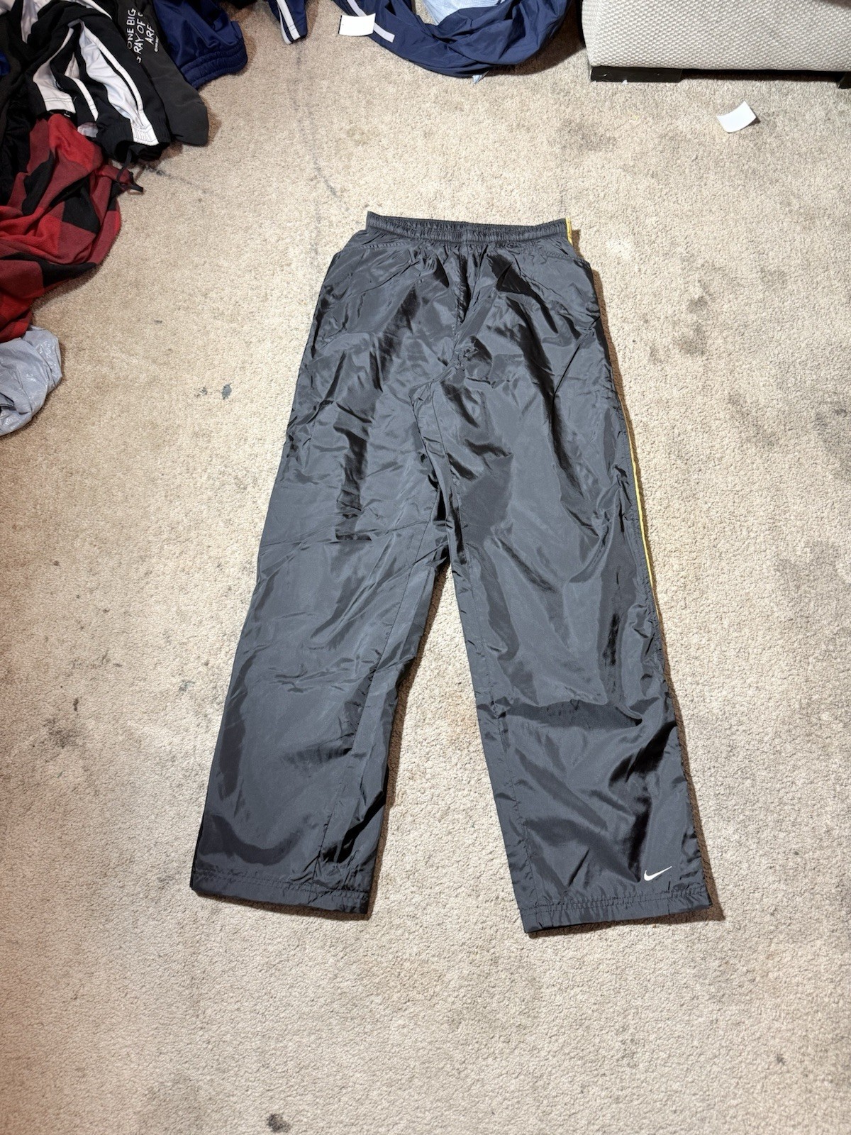Y2K Nike Black track pants Size M red vintage Nike tag beautiful yellow stripe