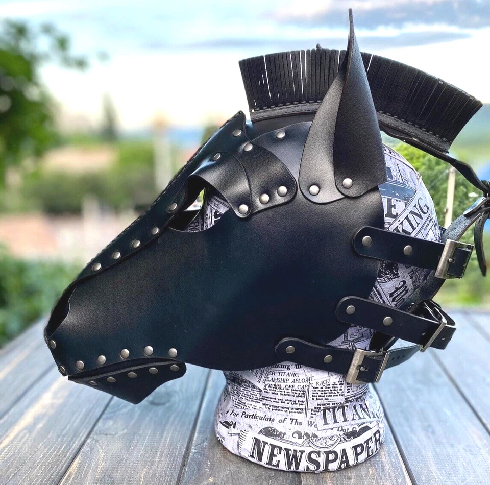 Genuine Leather Handmade Horse Pony Mask, Pony Hood  Leather Costume - Image 2 of 4