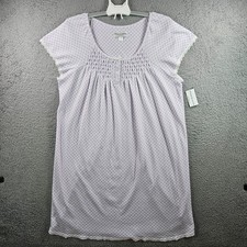 NEW Miss Elaine Nightgown Womens 1X Cotton Blend Floral Smocked Purple