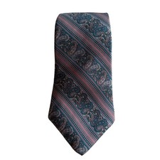 Wroxton Vintage Men Silk Tie Paisley Stripe Pink Teal Made in USA 45977 WPL 4544