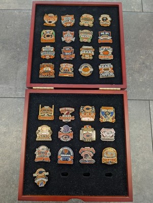 WILLABEE-WARD CHICAGO BEARS CHAMPIONSHIP PIN COLLECTION WITH WOOD CASE 29 Pins