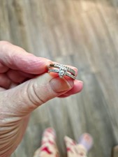 9ct White Gold Simulated Diamond Round Solitaire 2pc Ring Set Size K