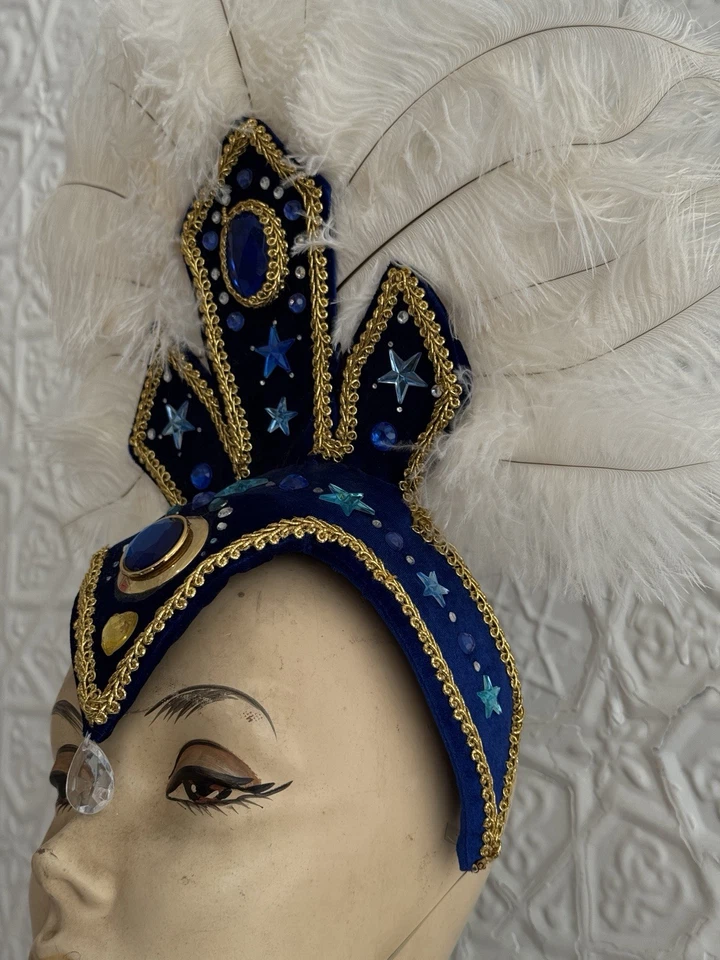 Tocado Pluma Showgirl-Teatro-Disfraz-Baila-Arrastrar-Burlesco-Glam-Estrás Foto 3 de 4