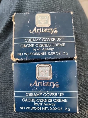 2 Vtg Artistry Creamy Cover Up Compacts w/Mirror by Amway .09oz 2g Fair - Image 1 of 3