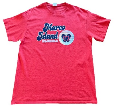 Marco Island Florida T Shirt Sz L Bright Red Short Sleeve Souvenir Beach Tee