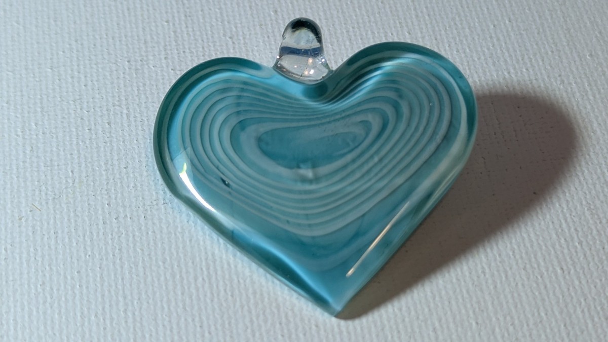 VTG Murano Style Glass Teal Heart Pendant