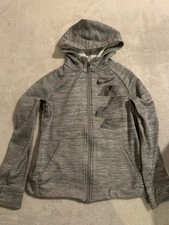 Boys Nike Dri-fit Size Small Gray Full Zip Up Hoodie Black Logo