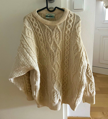 Aran Crafts  Wollpullover Beige XL Grobstrick Zopfmuster Rundhals