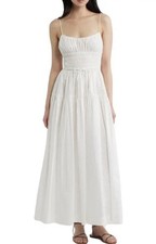 Doen Women's Safia Salt White Designer Smocked Cotton Long Midi Gown Dress XS