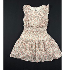 Storia Floral Smocked Tiered Ruffle Mini Dress White Coral Boho Summer Wedding M