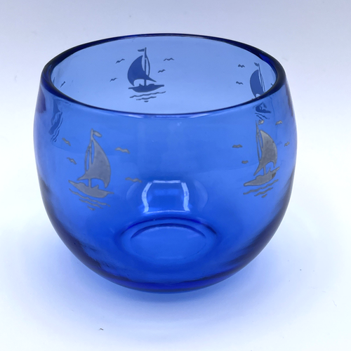 Hazel-Atlas Sailboats/Ships Cobalt Roly Poly Glasses Set of 3 VTG 1950s Barware - Picture 6 of 13