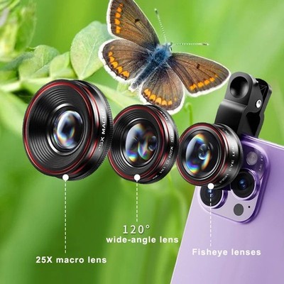 Mobiles Objektiv Set 0 62X Weitwinkel 120 Grad Fischauge 235 Grad und Makroobjek