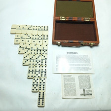 Vintage Dominoes Set 28pc Double Six Travel Case with instructions