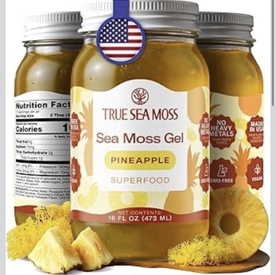 TrueSeaMoss Sea Moss Gel   Made in USA Wildcrafted Seamoss  Pineapple, Pack of 1