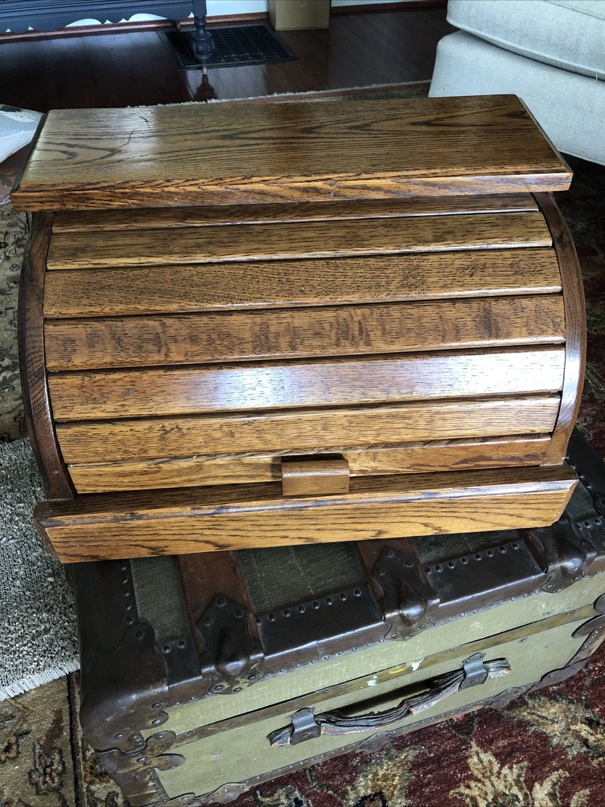Mid Century Solid Oak Bread Box