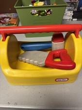 Vintage Little Tikes My First Toolbox Carrier Yellow Plastic Red Handle W/TOOLS