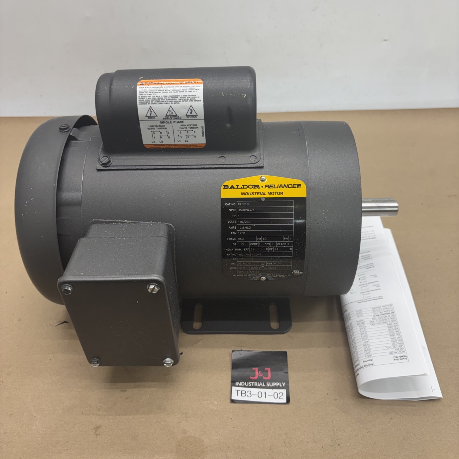 NEW NO BOX- ABB Baldor Reliance CL3510 / 35C12G376 1HP 115/230V 1725RPM 56C-FR