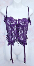 VTG Victoria's Secret Purple Corset Garter Bustier 34B Sheer Lace Gold Label