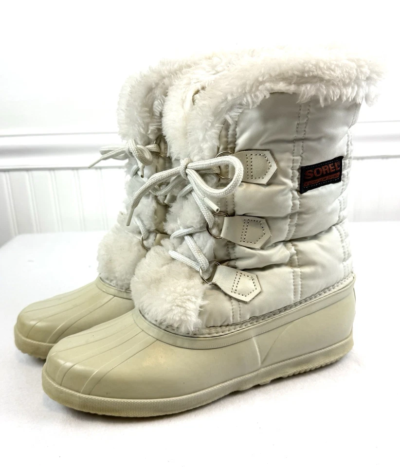Botas de nieve de invierno Sorel Kaufman para mujer talla 8 blancas forradas de fieltro de lana Foto 4 de 4